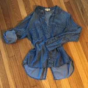 Distressed Denim Double Pocket Button Down